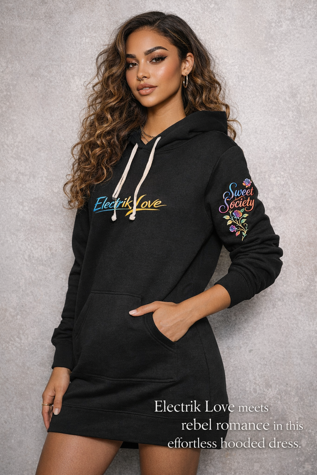 Electrik Love Hooded Sweatshirt Dress-Sweet Society